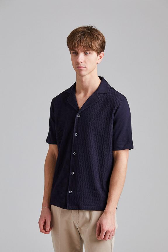 Oscar Jacobson Kirk Knitted Shirt Night Blue-2